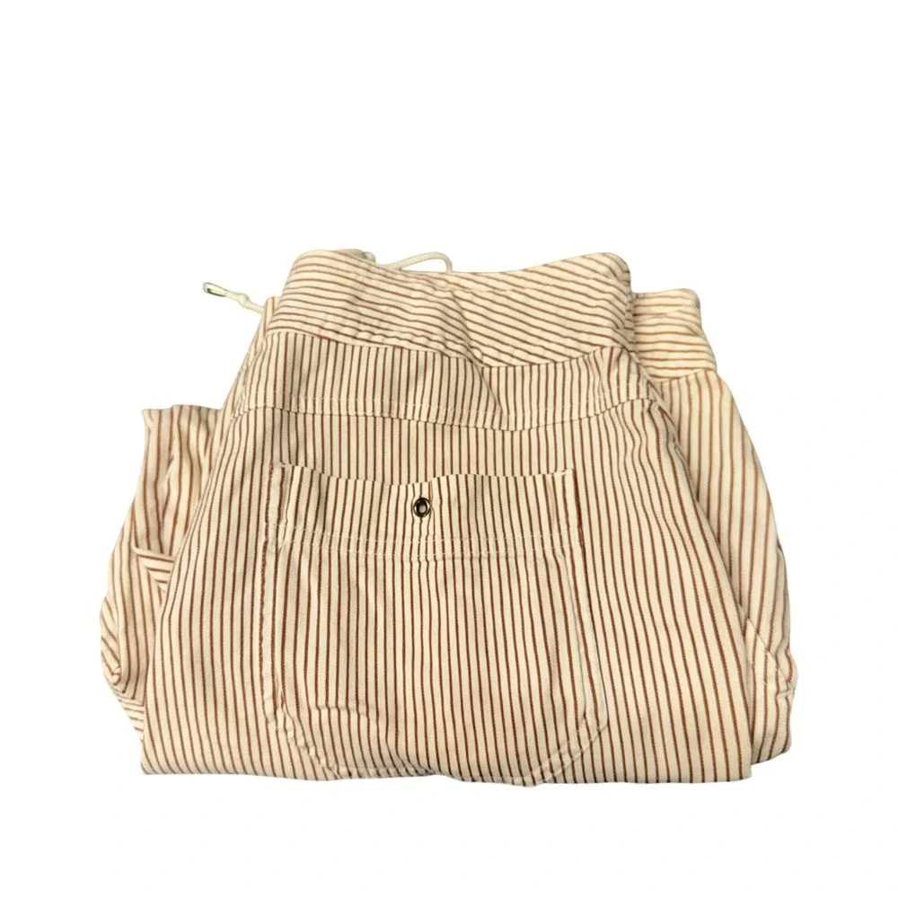 Chico's Cropped Pants Womens Large (32x22 ACTUAL)‎ Striped Brown Cream Coastal